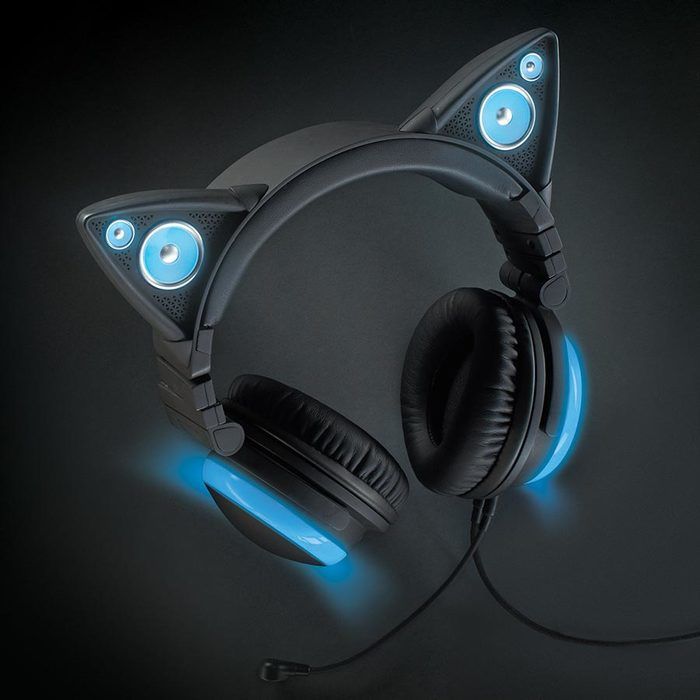 Brookstone Axent Wear Wired Cat Ear Headphones (Blue LED Lights)