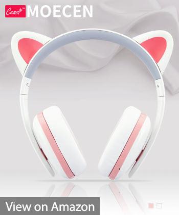 Censi Moecen Wireless Bluetooth Cat Ear Headphones with Detachable Cat Ears (White/Pink)