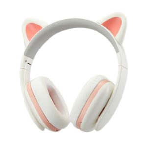 Censi Moecen Wireless Bluetooth Cat Ear Headphones with Detachable Cat Ears (White/Pink)