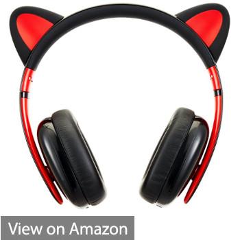 Censi Moecen Wired Cat Ear Headphones with Detachable Cat Ears (Black/Red)